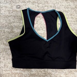 BuffBunny Black Sports Bra with Blue, Lime & Pink Trim